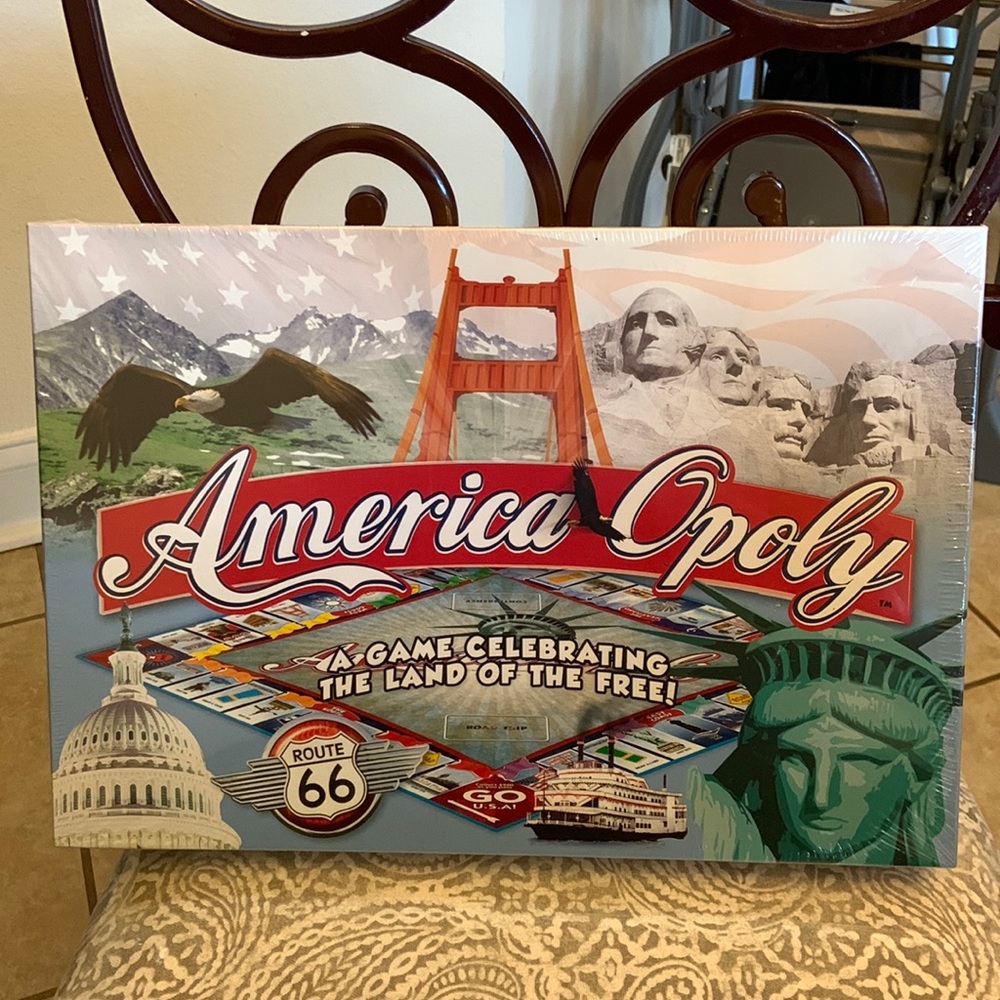 New,‎ Sealed America-opoly Board Game, Late For The Sky Monopoly Made in USA